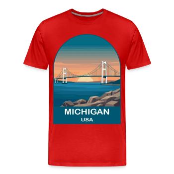 Art d’affiches de voyage vintage Michigan USA - T-shirt bio Premium Homme - rouge - Devant - Damien (186cm)