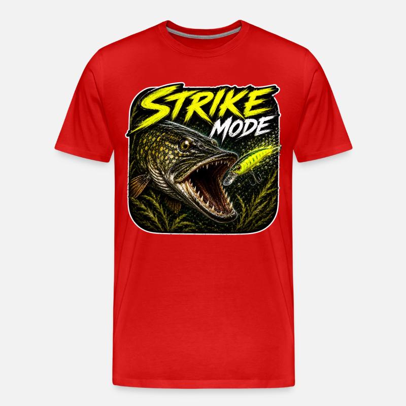 Strike-Mode Hechtfischerei-Design - Männer Premium Bio T-Shirt - Rot