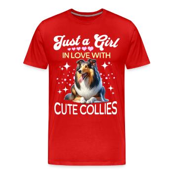 Collie aux cheveux longs - T-shirt bio Premium Homme - rouge - Devant - Damien (186cm)