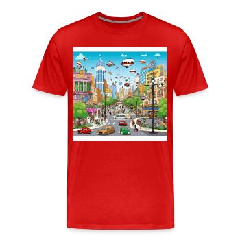 Colourful city of the future - Men's Premium Organic T-Shirt - red - Front - Damien (186cm)
