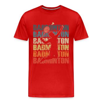 Un joueur de badminton smash dans un style rétro - T-shirt bio Premium Homme - rouge - Devant - Damien (186cm)
