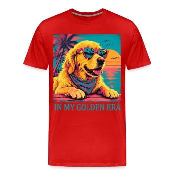 Golden Retriever Era Vintage | Chien Retro Sunset - T-shirt bio Premium Homme - rouge - Devant - Damien (186cm)