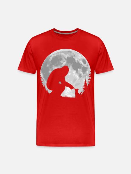 Bigfoot, Cat, Moon, Full Moon, Kitten - Men's Premium Organic T-Shirt - red