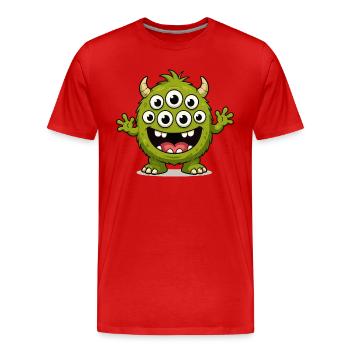 Grünes Monster mit vielen Augen - Männer Premium Bio T-Shirt - Rot - Vorne - Damien (186cm)