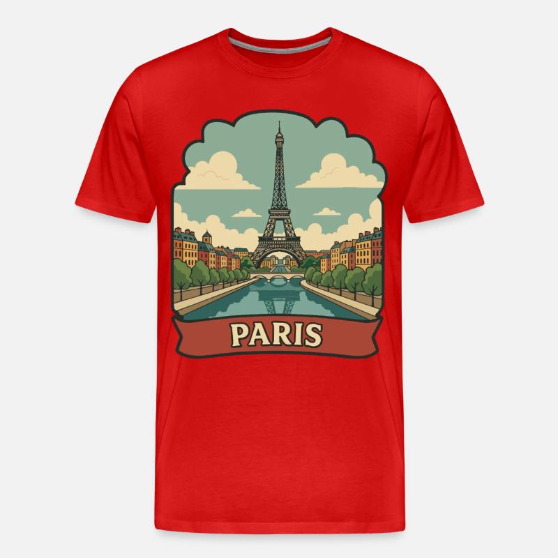 Pariser Eiffelturm Retro-Reiseaufkleber - Männer Premium Bio T-Shirt - Rot