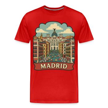 Madrid Gran Via Metropolis Retro Travel Sticker - Men's Premium Organic T-Shirt - red - Front - Damien (186cm)