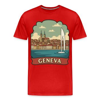 Geneva Jet dEau Fountain Retro Travel Sticker - Men's Premium Organic T-Shirt - red - Front - Damien (186cm)