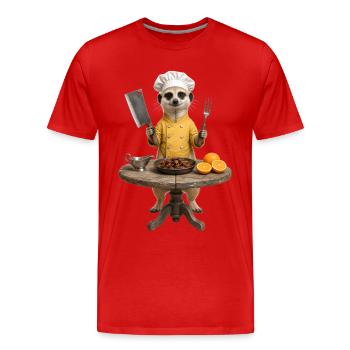 A funny stove man cook meerkat - Men's Premium Organic T-Shirt - red - Front - Damien (186cm)