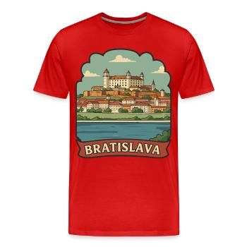 Bratislava Castle Slovakia Retro Travel Sticker - Men's Premium Organic T-Shirt - red - Front - Damien (186cm)