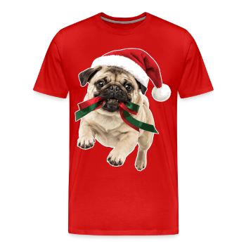 Verspielter Weihnachts Mops - Männer Premium Bio T-Shirt - Rot - Vorne - Damien (186cm)