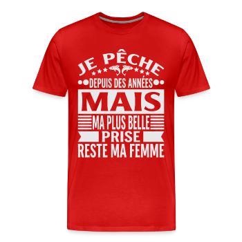 Pêche Pêcheur Cadeau humour personnalisé - T-shirt bio Premium Homme - rouge - Devant - Damien (186cm)
