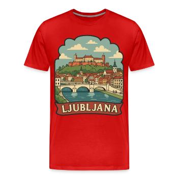Ljubljana Slovenia Castle Vintage Travel Badge - Men's Premium Organic T-Shirt - red - Front - Damien (186cm)
