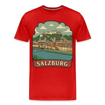 Salzburg Austria Fortress Retro Travel Badge - Men's Premium Organic T-Shirt - red - Front - Damien (186cm)