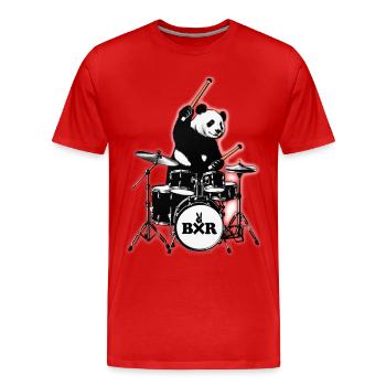 Panda Bär Drummer mit Drumset BXR mit Schlagzeug - Männer Premium Bio T-Shirt - Rot - Vorne - Damien (186cm)