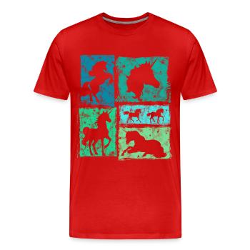 Einhorn in Perspektiven – Retro-Stil Mit Sternen - Männer Premium Bio T-Shirt - Rot - Vorne - Damien (186cm)