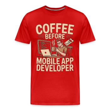 Développeur d’applications mobiles : Coffee Coded, Coffee Lover - T-shirt bio Premium Homme - rouge - Devant - Damien (186cm)