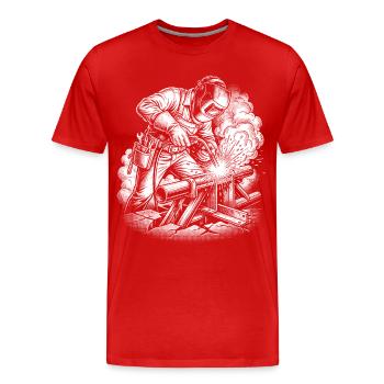 Soudeur au travail, design de chemise artisanale - T-shirt bio Premium Homme - rouge - Devant - Damien (186cm)