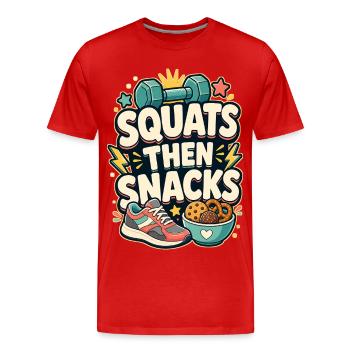 SQUATS THEN SNACKS - Men's Premium Organic T-Shirt - red - Front - Damien (186cm)
