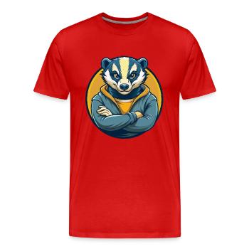 Badger Kawaii Mascotte Cartoon Clipart Logo Badge - T-shirt bio Premium Homme - rouge - Devant - Damien (186cm)
