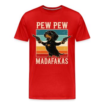 Pew Pew Madafakas Dackel Lustiger Dachshund Retro - Männer Premium Bio T-Shirt - Rot - Vorne - Damien (186cm)