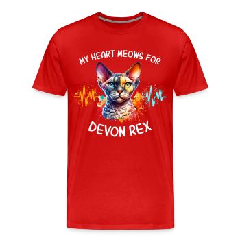 Ligne Cœur Devon Rex - T-shirt bio Premium Homme - rouge - Devant - Damien (186cm)