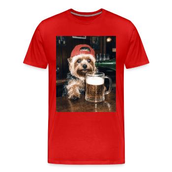 Yorkshire Terrier, Bier, Meme, Lustiges Foto - Männer Premium Bio T-Shirt - Rot - Vorne - Damien (186cm)