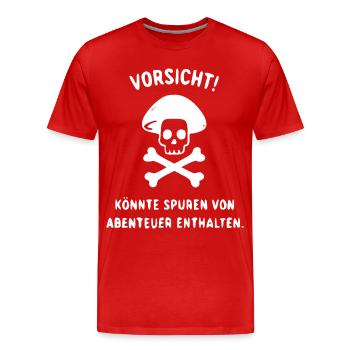 Vorsicht Abenteuerzeichen - Männer Premium Bio T-Shirt - Rot - Vorne - Damien (186cm)