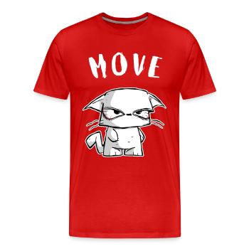 Chat comique agacé « BOUGE » - T-shirt sarcasme - T-shirt bio Premium Homme - rouge - Devant - Damien (186cm)