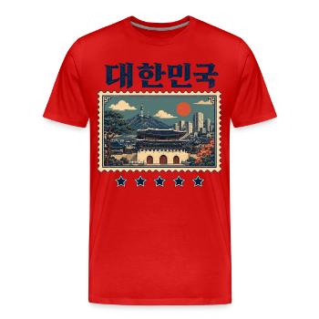 Seoul Tradition trifft Moderne - Männer Premium Bio T-Shirt - Rot - Vorne - Damien (186cm)