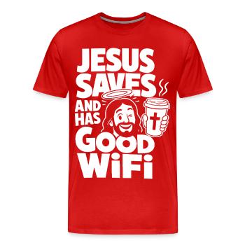 Jésus sauve et a un bon wifi - T-shirt bio Premium Homme - rouge - Devant - Damien (186cm)