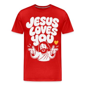Jesus Loves You Finger Guns - Männer Premium Bio T-Shirt - Rot - Vorne - Damien (186cm)