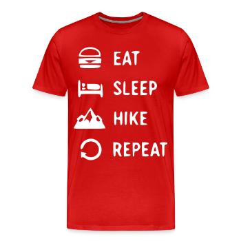 Eat Sleep Hike Repeat Bergabenteuer - Männer Premium Bio T-Shirt - Rot - Vorne - Damien (186cm)