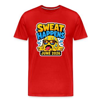 Vague de chaleur 2026 | La sueur arrive - T-shirt bio Premium Homme - rouge - Devant - Damien (186cm)