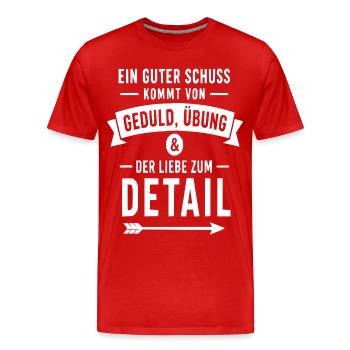 Geduld, Übung & Detail – Schuss-Motiv - Männer Premium Bio T-Shirt - Rot - Vorne - Damien (186cm)