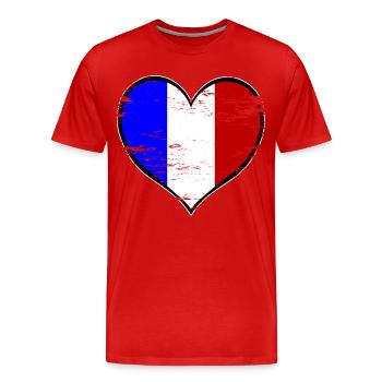Drapeau du cœur français utilisé - T-shirt bio Premium Homme - rouge - Devant - Damien (186cm)