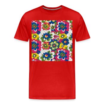 Motif floral en gras des années 60 - T-shirt bio Premium Homme - rouge - Devant - Damien (186cm)