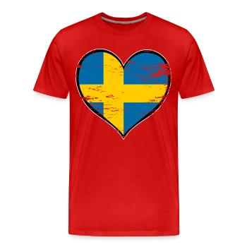 Drapeau du cœur de la Suède utilisé - T-shirt bio Premium Homme - rouge - Devant - Damien (186cm)
