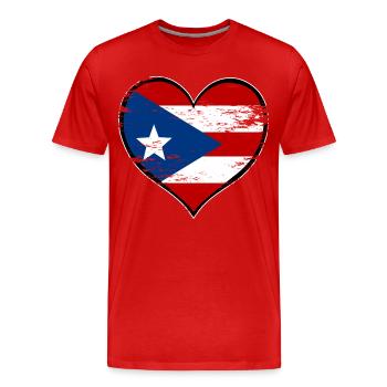 Drapeau du cœur de Porto Rico utilisé - T-shirt bio Premium Homme - rouge - Devant - Damien (186cm)