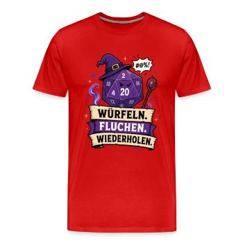 Würfeln Fluchen Wiederholen Shirt - Männer Premium Bio T-Shirt - Rot - Vorne - Damien (186cm)