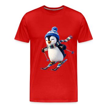 Manchot de ski avec un chapeau d’hiver - T-shirt bio Premium Homme - rouge - Devant - Damien (186cm)