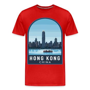 Hong Kong Skyline Star Ferry Retro Blue Sky Badge - Men's Premium Organic T-Shirt - red - Front - Damien (186cm)