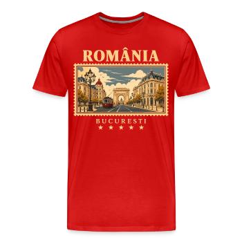 Rumänien Bukarest Vintage Reisemarke - Männer Premium Bio T-Shirt - Rot - Vorne - Damien (186cm)