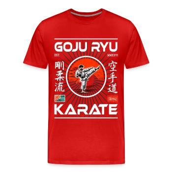 Goju-Ryu Karate Outfit für Karateka mit Kanji - Männer Premium Bio T-Shirt - Rot - Vorne - Damien (186cm)