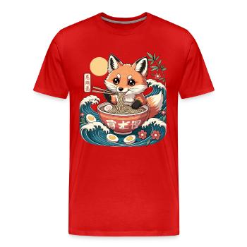 Cute Fox Eating Ramen Bowl Kawaii Kanji Waves - Men's Premium Organic T-Shirt - red - Front - Damien (186cm)