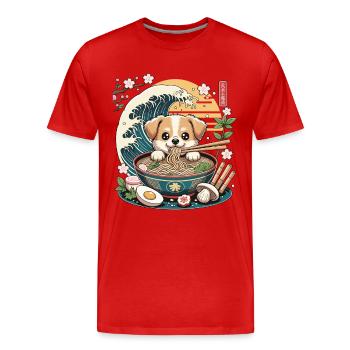 Ramen Puppy In Noodle Bowl Kawaii Wave Sunset - Men's Premium Organic T-Shirt - red - Front - Damien (186cm)
