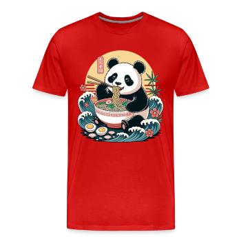 Ramen Panda mangeant des nouilles avec des vagues de bambou - T-shirt bio Premium Homme - rouge - Devant - Damien (186cm)