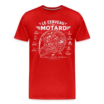 Le Cerveau du Motard Vintage - T-shirt bio Premium Homme - rouge - Devant - Damien (186cm)