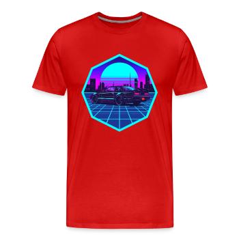 Fantôme Cyber — Légende Rotative dans le Vide Néon - T-shirt bio Premium Homme - rouge - Devant - Damien (186cm)