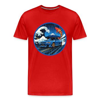 Wave Legend — JDM Icon rencontre la Grande Vague - T-shirt bio Premium Homme - rouge - Devant - Damien (186cm)