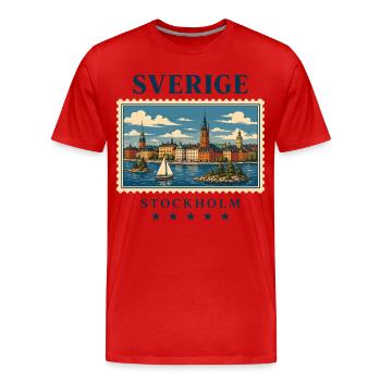 Schweden Stockholm Vintage Reisemarke - Männer Premium Bio T-Shirt - Rot - Vorne - Damien (186cm)